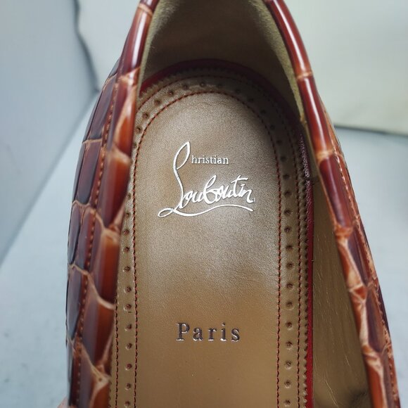 Christian Louboutin Brown Chambelimoc Ali Crocodile Loafer - Picture 7 of 12